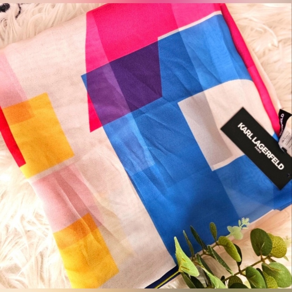 Karl Lagerfeld Scarf • Bold Color-block Design • Classic Letter Print